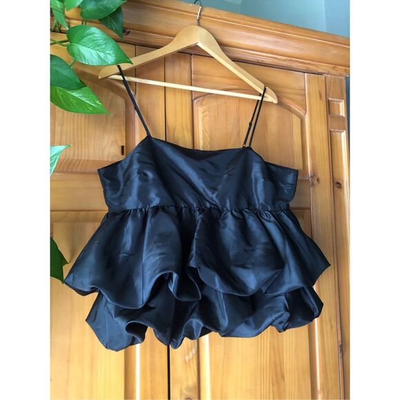 A New Day Women's Size L Tiered Taffeta Tank Top Black - Picture 4 of 12